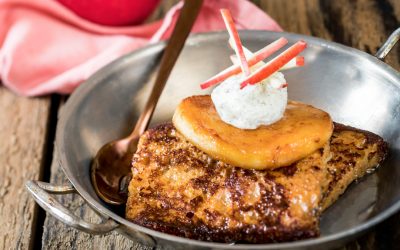 Pain d’épices façon pain perdu, Pink Lady, crème au mascarpone vanillé