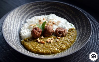 Dhal de lentilles corail et boulettes d’agneau