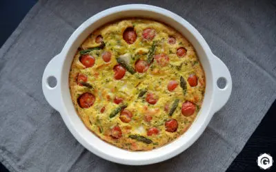 Clafoutis aux tomates cerises, asperges et chèvre