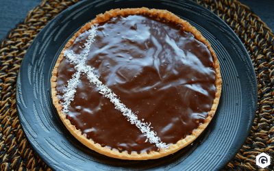 Tarte au chocolat au lait et au pralin