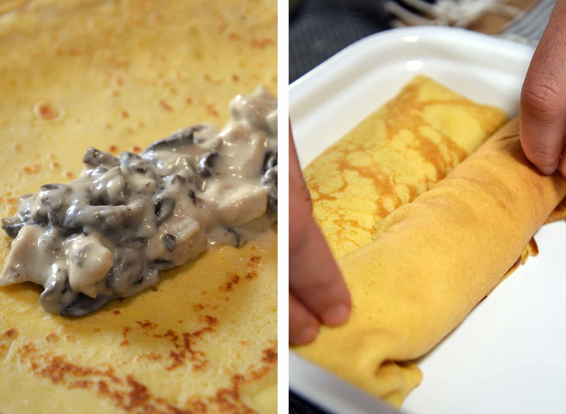 Pliage gratin de crêpes fourrées à la forestière